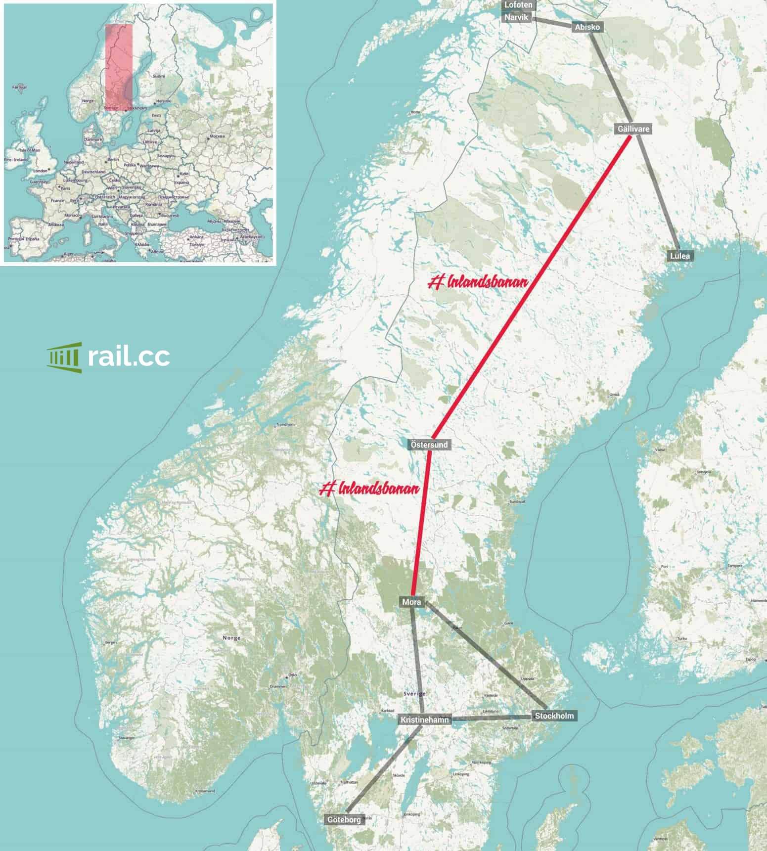 Interrail Inlandsbanan map
