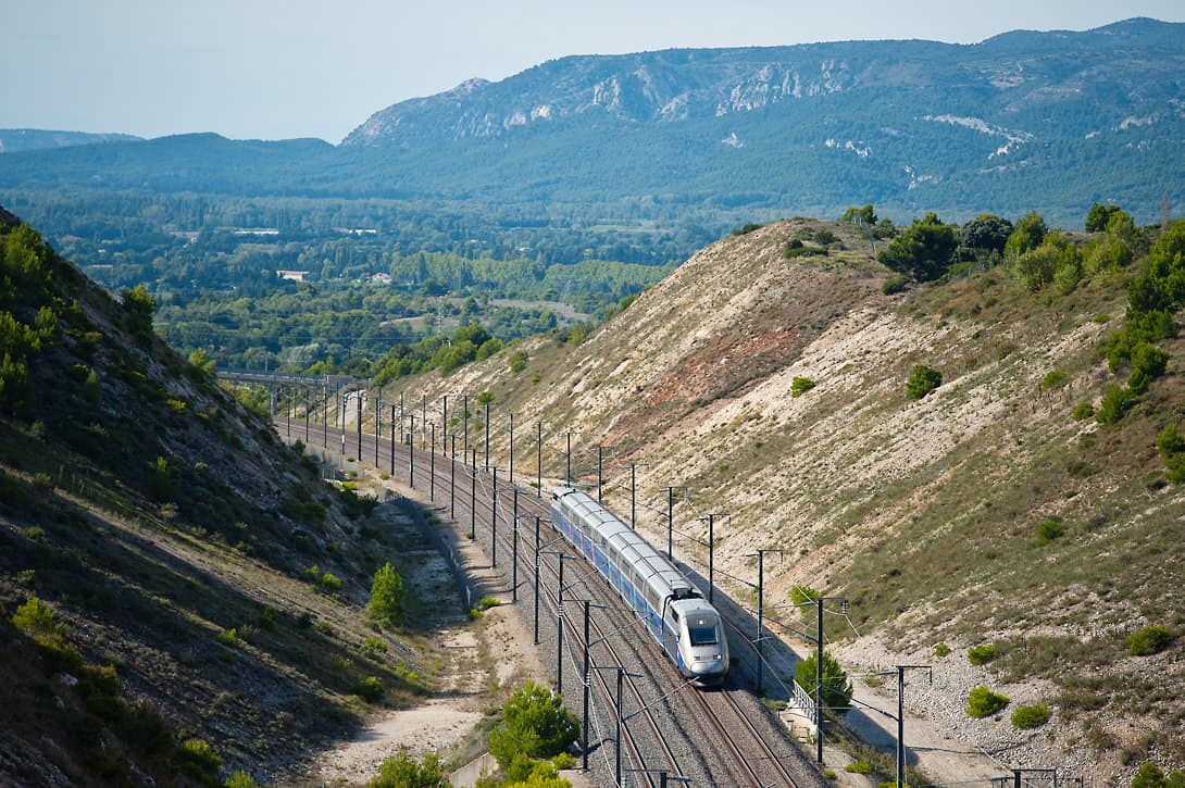 A TGV train runs at 320 km/h to Marseille.