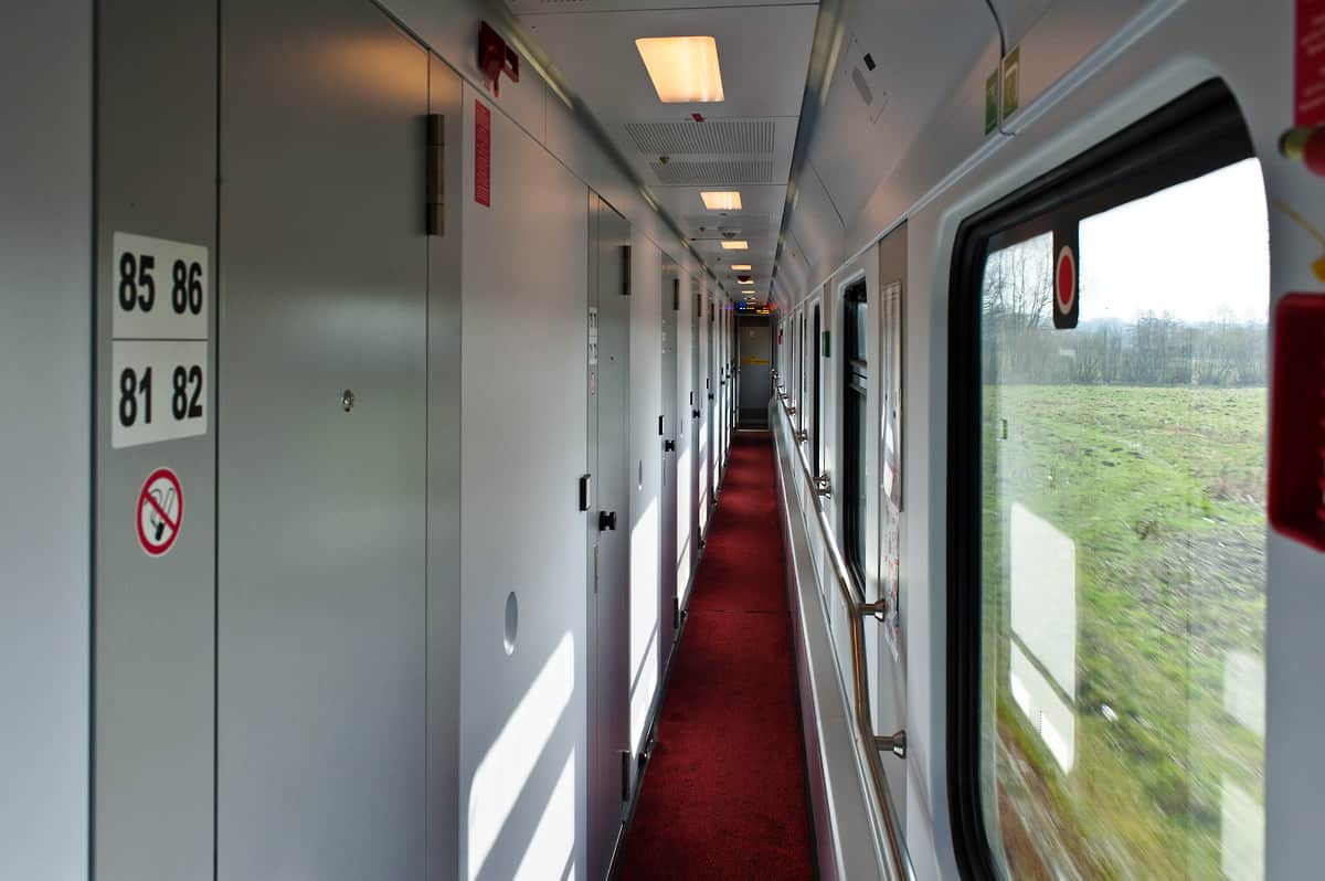 It's quiet on the corridor, all passengers have returned to their compartments.