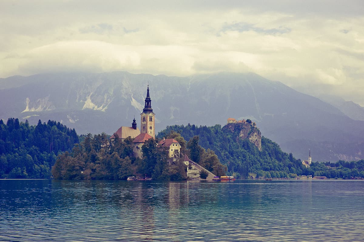 The famous island in the middle of Lake Bled.
