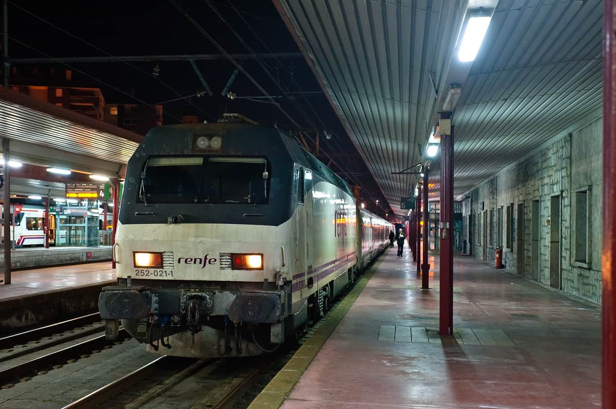 The Sud Express is ready to depart to Lisbon at the station of Irun.