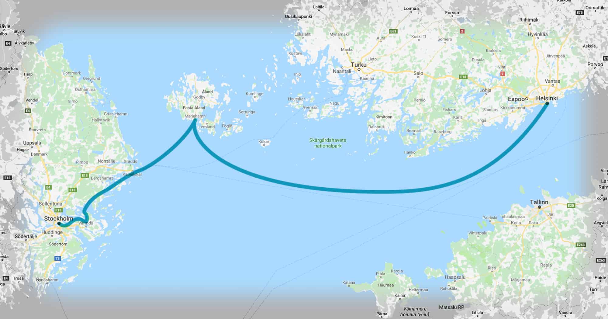 route map Stockholm to Helsinki