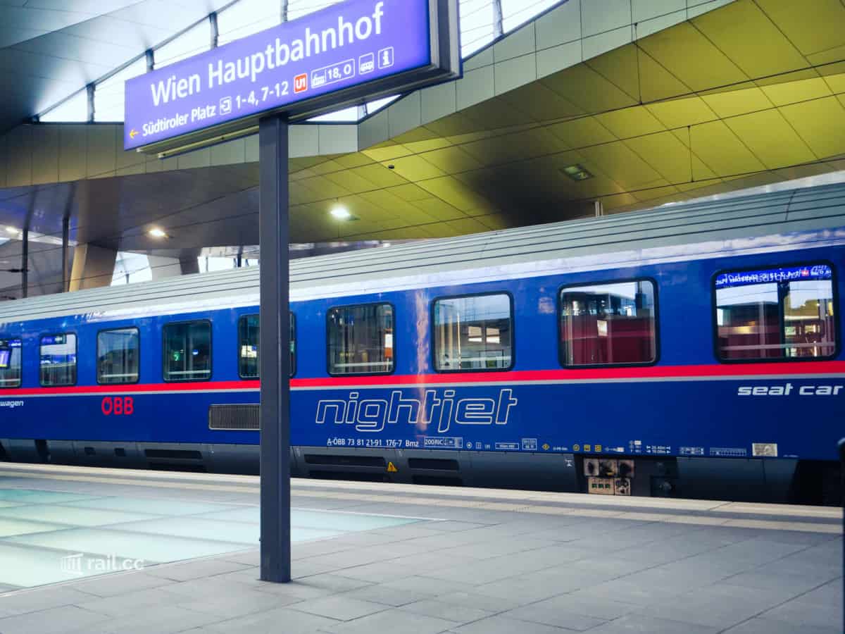 Nightjet night train in Vienna Central Station
